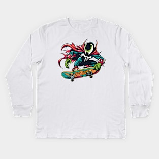 Revel in Rebellion: Whimsical Anti-Hero Skateboard Art Prints for an Edgy and Modern Ride! Kids Long Sleeve T-Shirt